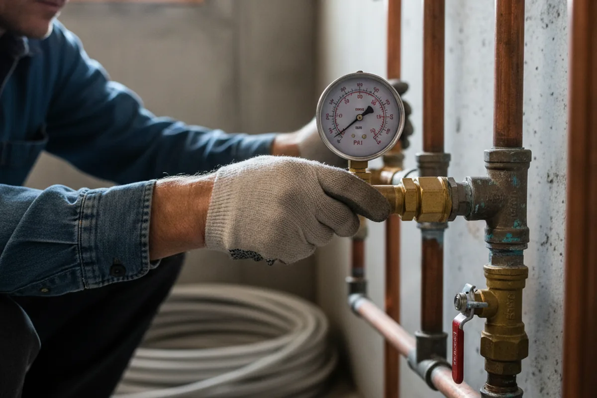 Pressure testing a repaired line during Water Line Repair in Frankford